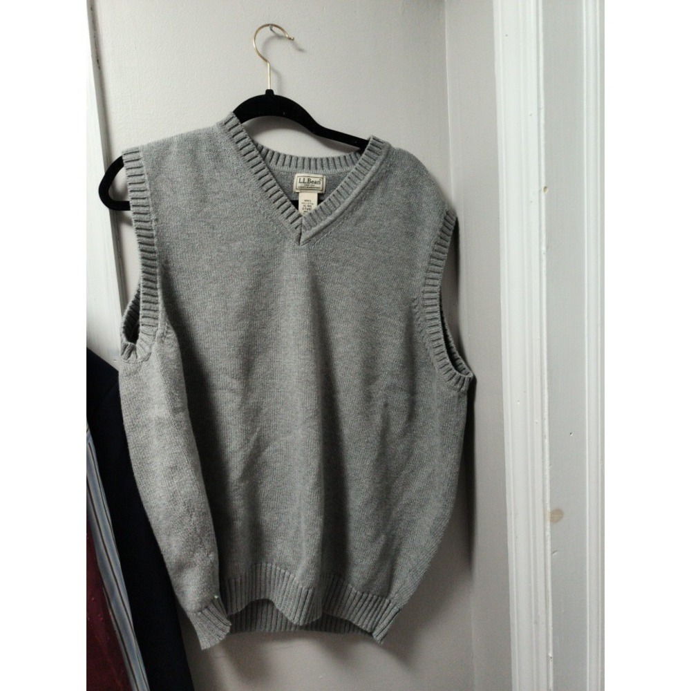 L.L.BEAN, MEN'S SLEEVELESS SWEATER, 100% COTTON, GRAY, SZ. XL